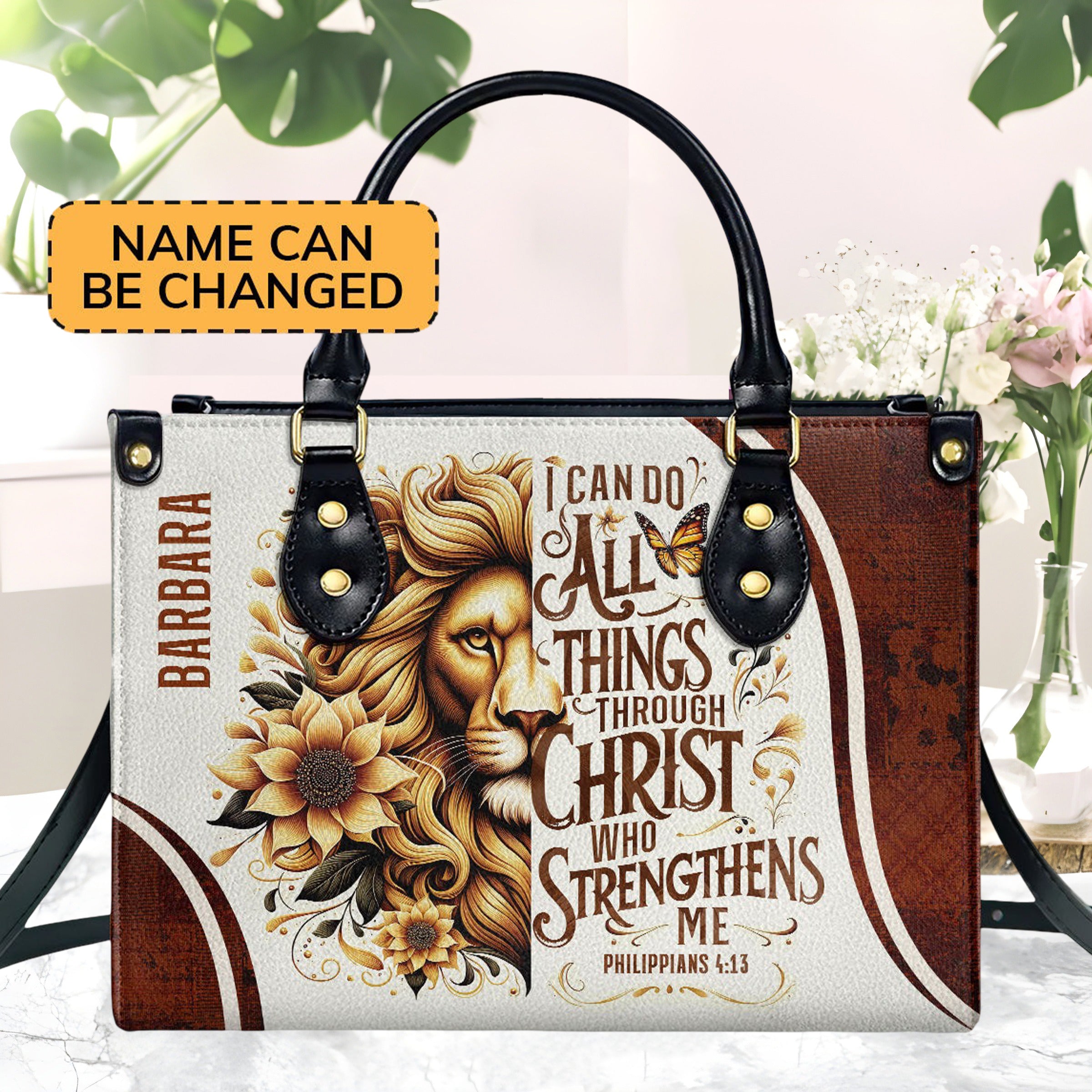 Personalized Christian Leather Handbag, I Can Do All Things Through Christ Philippians 4:13 Custom Purse, Religious Gift for Women BLAF33